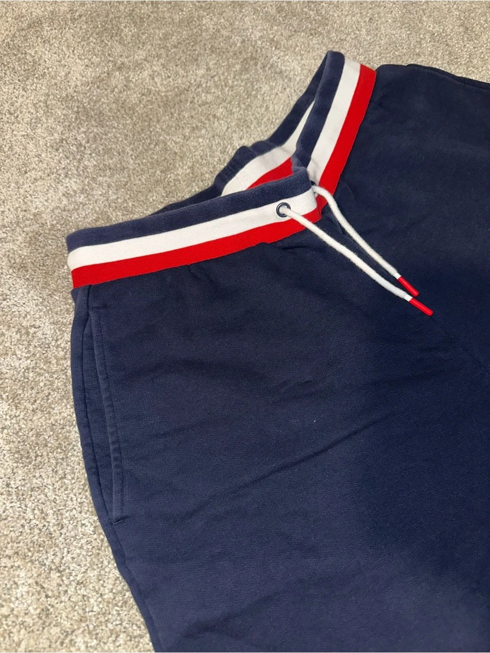 Lacoste Navy Athletic Shorts with Red & White Waistband
